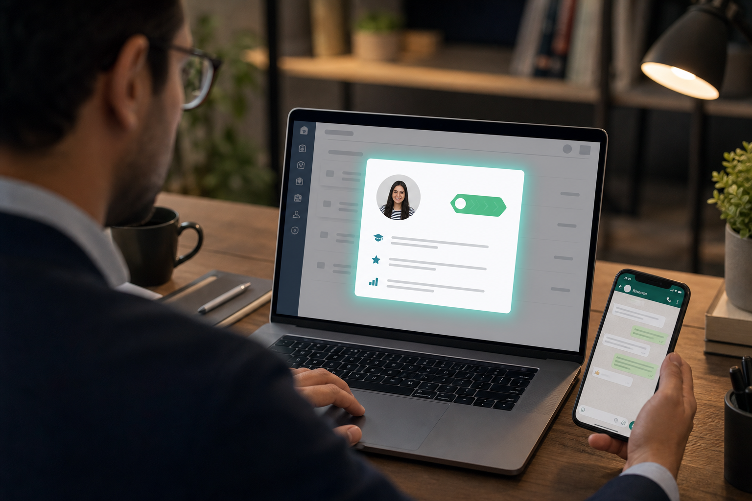 Recruiter receiving a high-intent student notification from a WhatsApp conversation